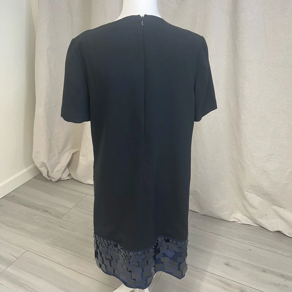 Tory Burch Retro Sequin Colorblock Shift Dress‎ Black Cream Sz 6 Mob Wife Luxury